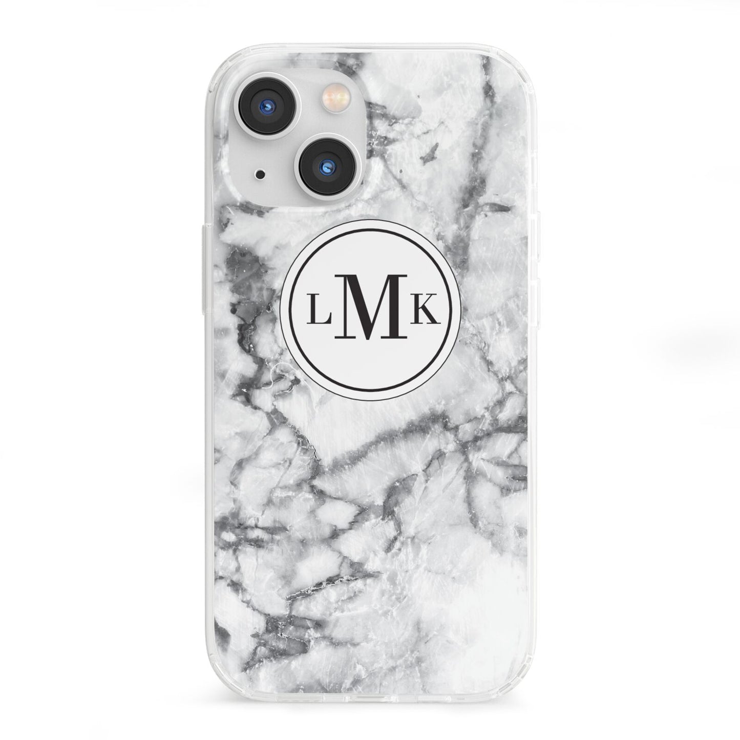 Marble Initials Circle Personalised iPhone 13 Mini Clear Bumper Case