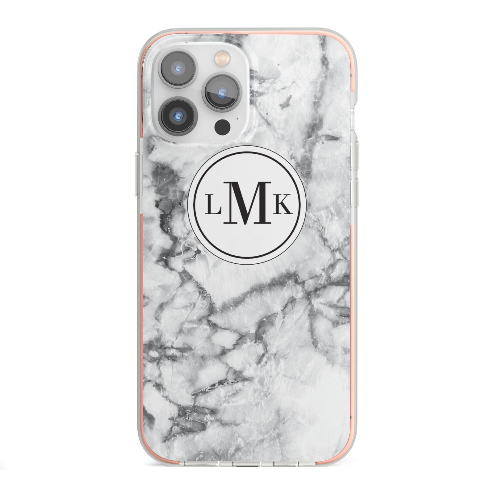 Marble Initials Circle Personalised iPhone 13 Pro Max TPU Impact Case with Pink Edges