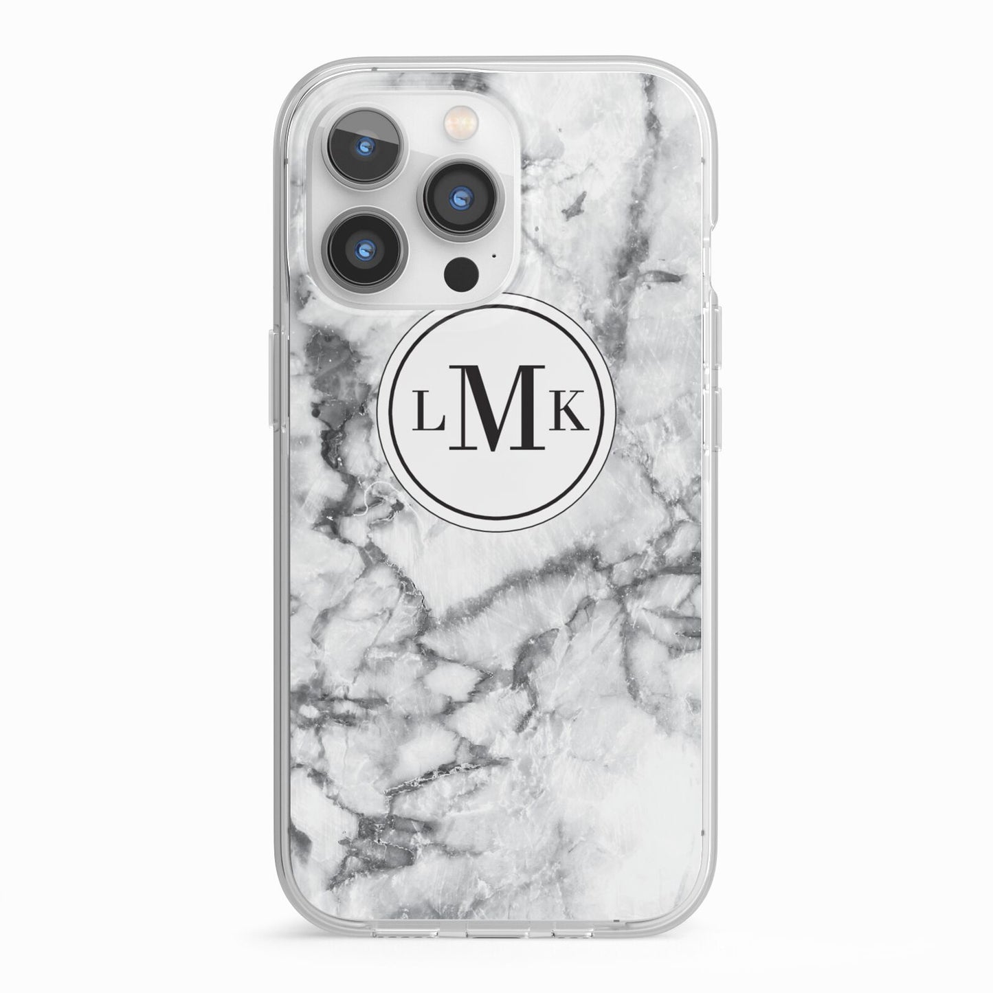 Marble Initials Circle Personalised iPhone 13 Pro TPU Impact Case with White Edges