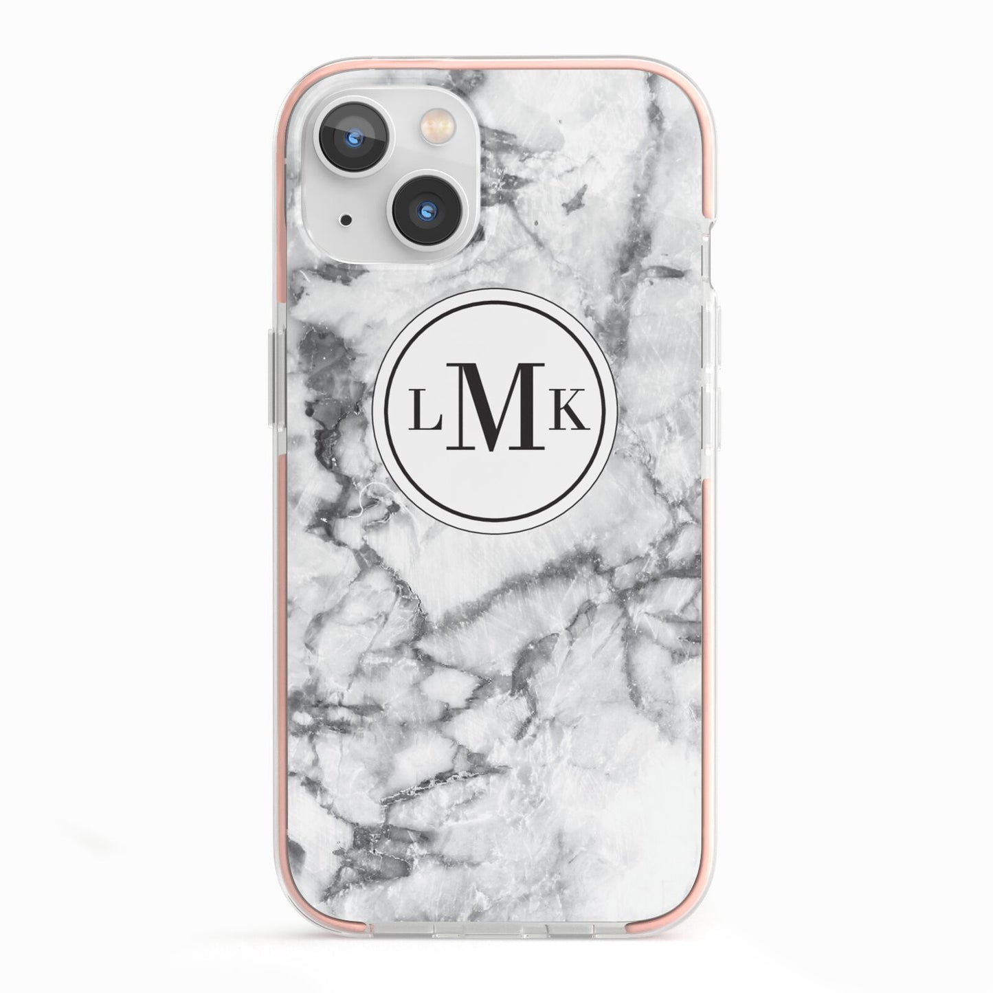 Marble Initials Circle Personalised iPhone 13 TPU Impact Case with Pink Edges