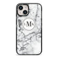 Marble Initials Circle Personalised iPhone 14 Black Impact Case on Silver phone