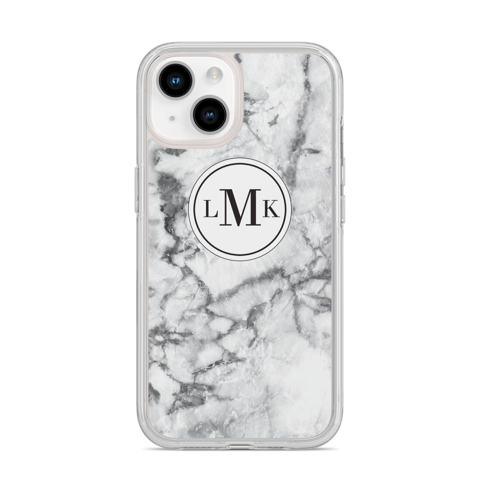 Marble Initials Circle Personalised iPhone 14 Clear Tough Case Starlight