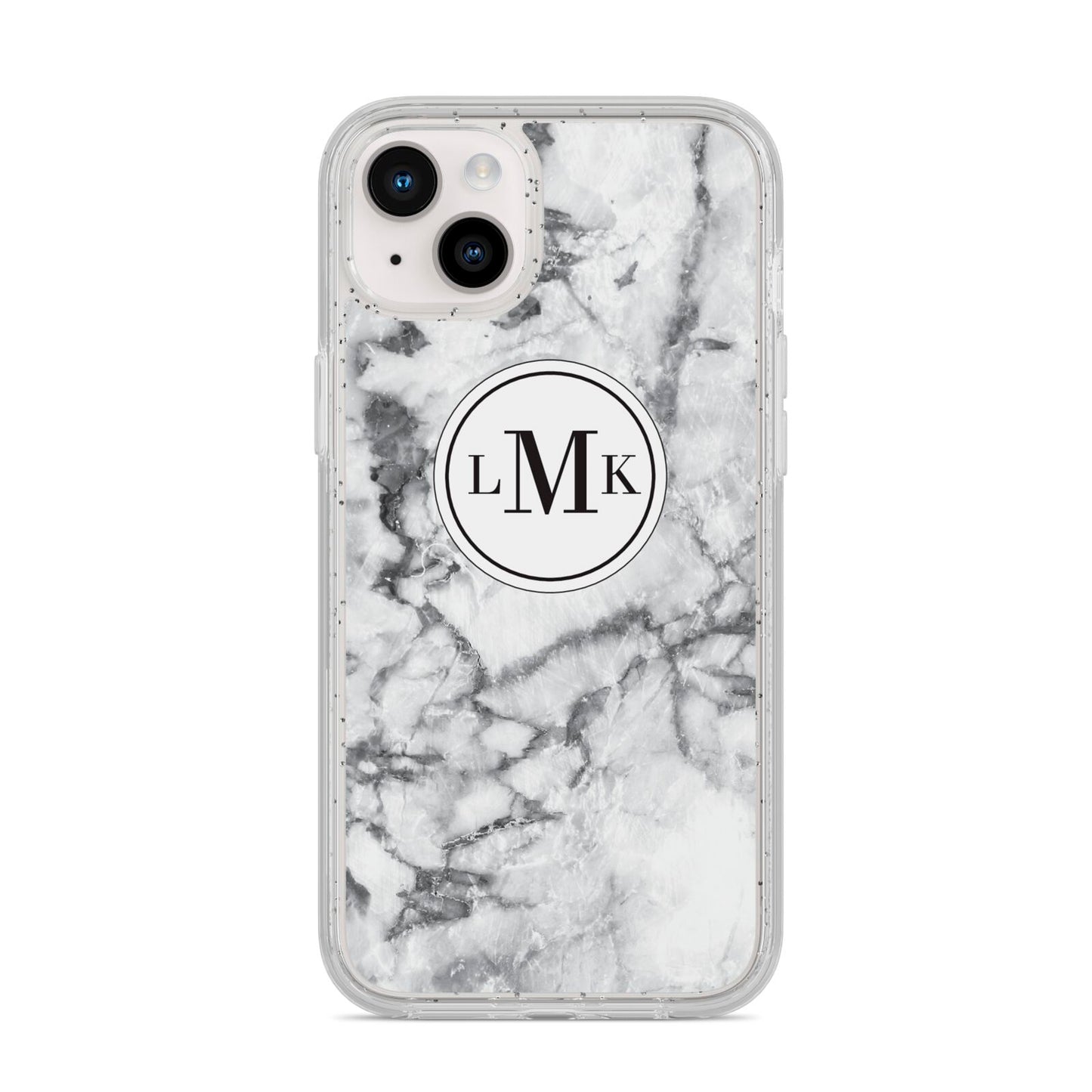 Marble Initials Circle Personalised iPhone 14 Plus Glitter Tough Case Starlight