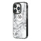 Marble Initials Circle Personalised iPhone 14 Pro Black Impact Case Side Angle on Silver phone