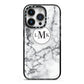 Marble Initials Circle Personalised iPhone 14 Pro Black Impact Case on Silver phone