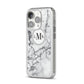 Marble Initials Circle Personalised iPhone 14 Pro Clear Tough Case Silver Angled Image