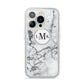 Marble Initials Circle Personalised iPhone 14 Pro Clear Tough Case Silver