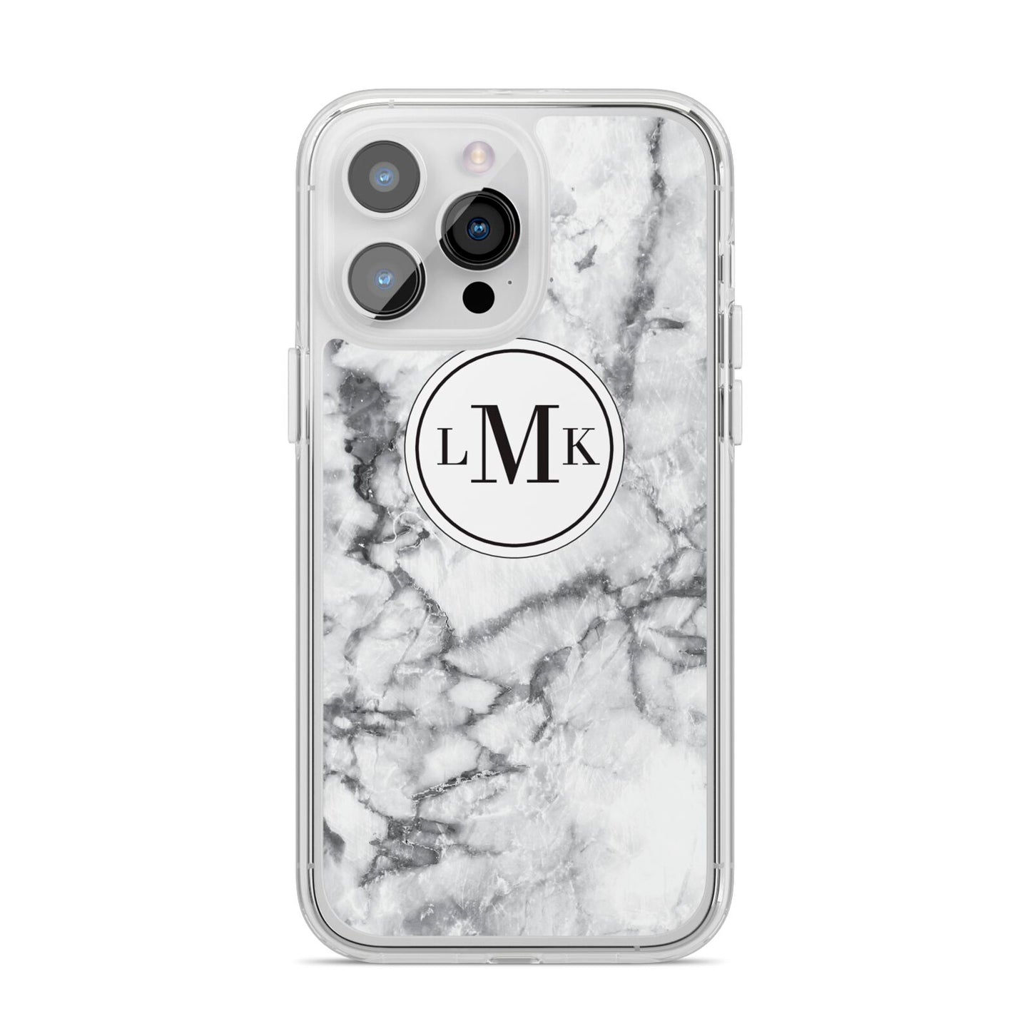 Marble Initials Circle Personalised iPhone 14 Pro Max Clear Tough Case Silver