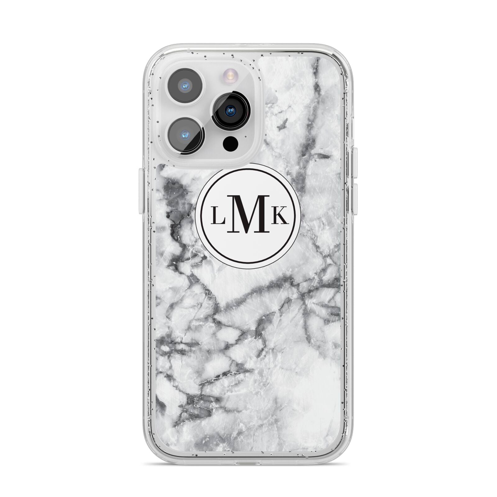Marble Initials Circle Personalised iPhone 14 Pro Max Glitter Tough Case Silver