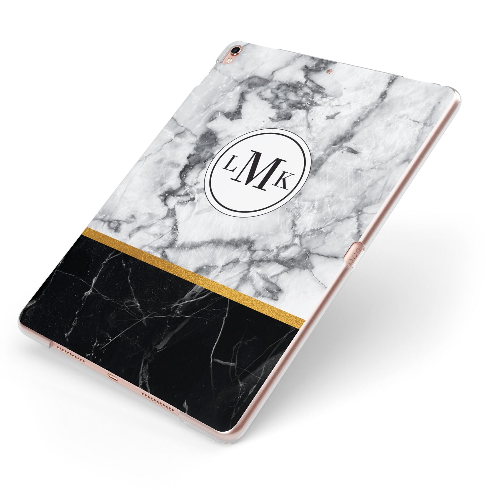 Marble Initials Geometric Personalised Apple iPad Case on Rose Gold iPad Side View