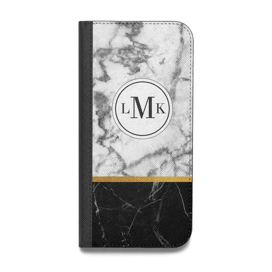 Marble Initials Geometric Personalised Vegan Leather Flip iPhone Case
