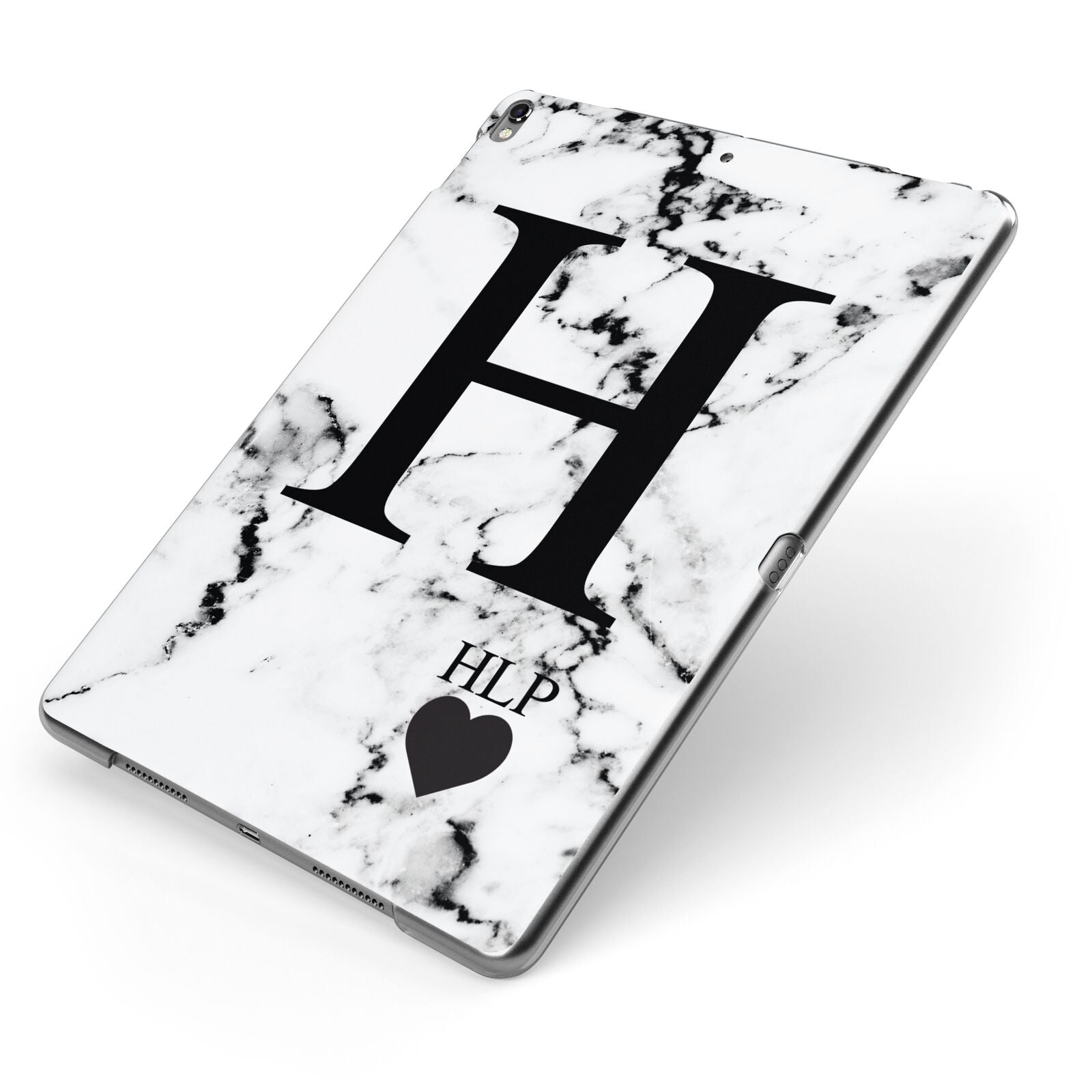 Marble Love Heart Personalised Apple iPad Case on Grey iPad Side View