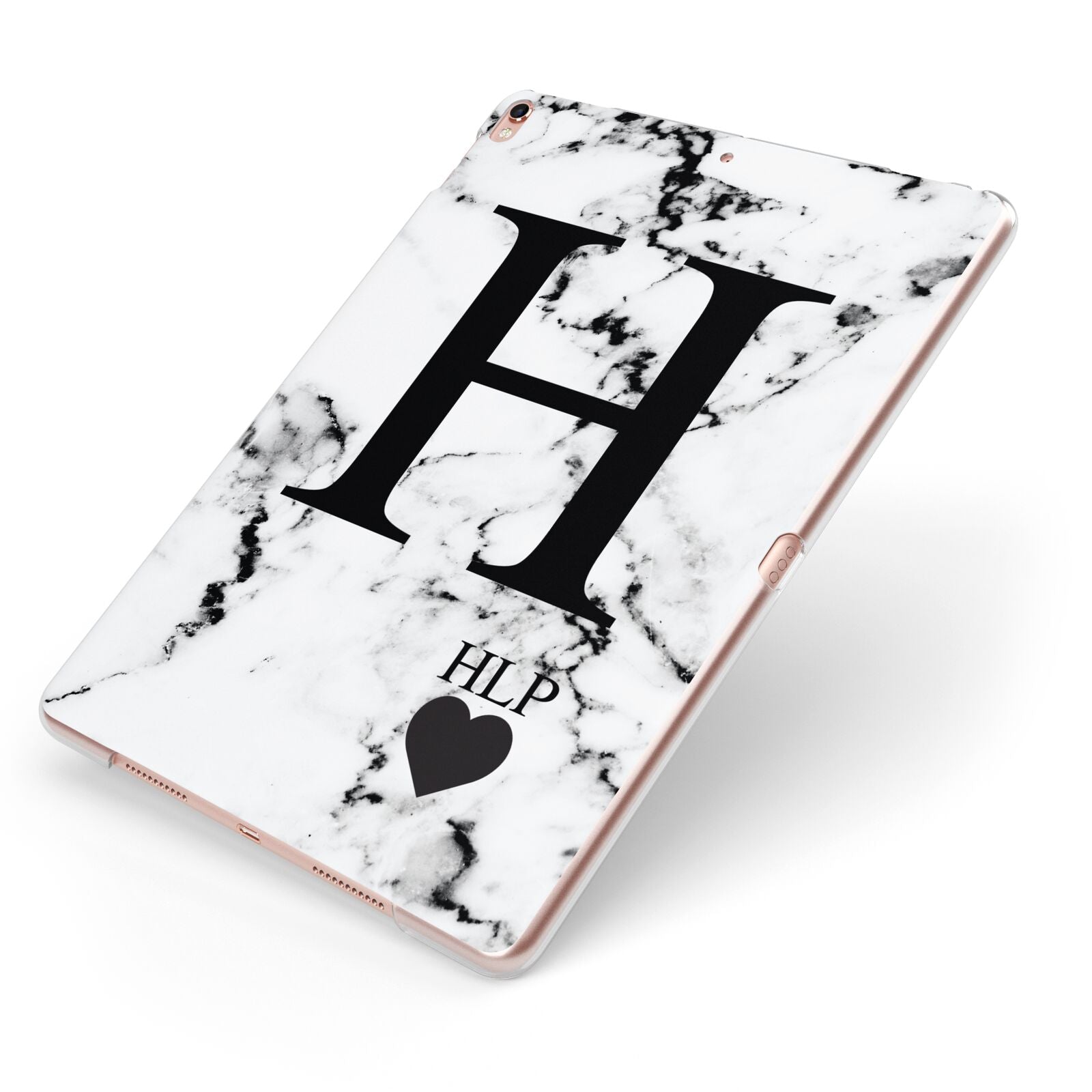 Marble Love Heart Personalised Apple iPad Case on Rose Gold iPad Side View