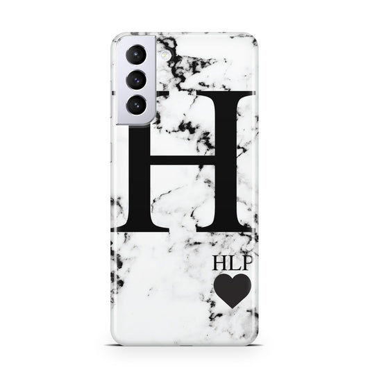 Marble Love Heart Personalised Samsung S21 Plus Phone Case