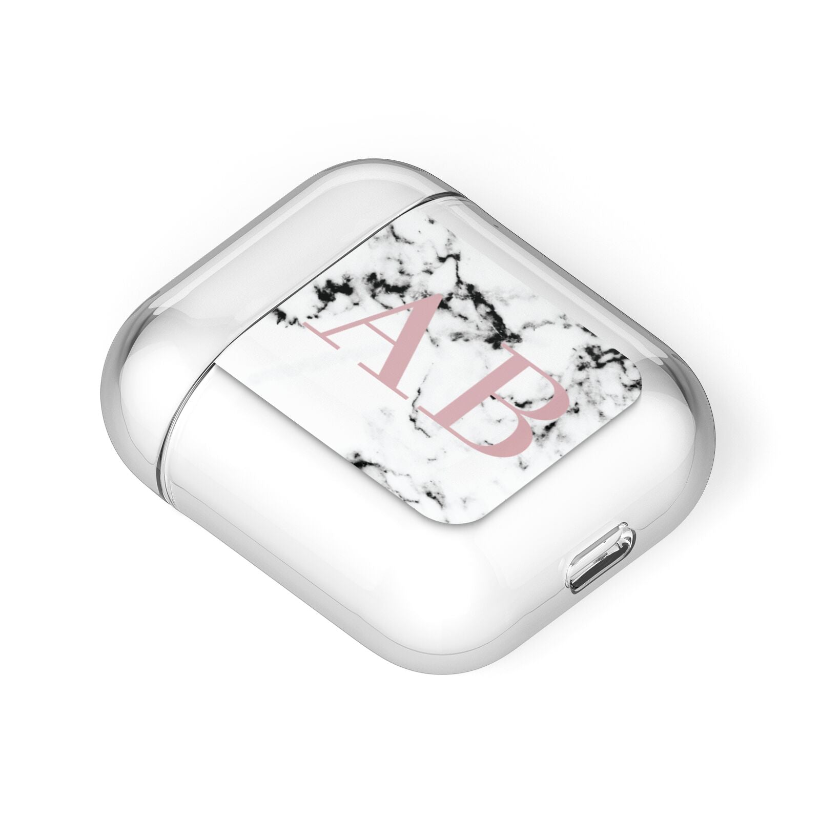 Marble Pattern Pink Initials Personalised AirPods Case Laid Flat