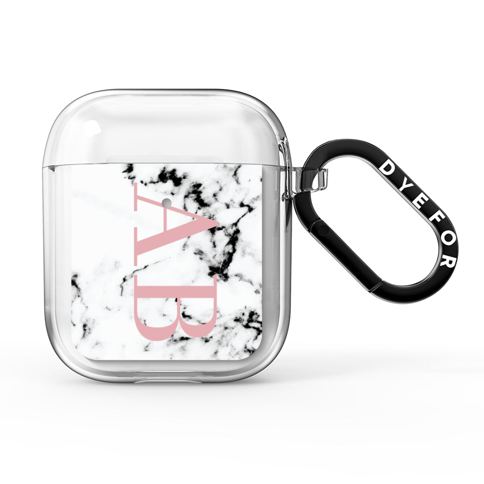 Marble Pattern Pink Initials Personalised AirPods Clear Case