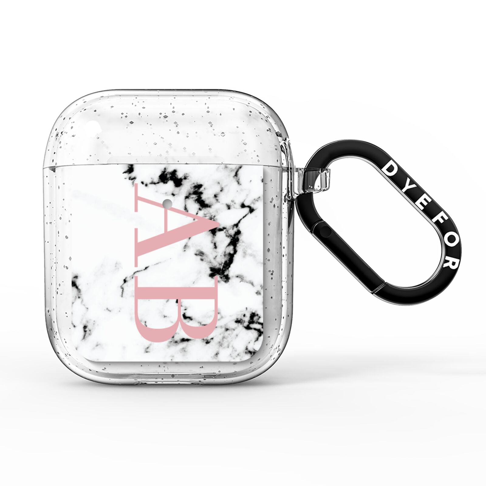 Marble Pattern Pink Initials Personalised AirPods Glitter Case