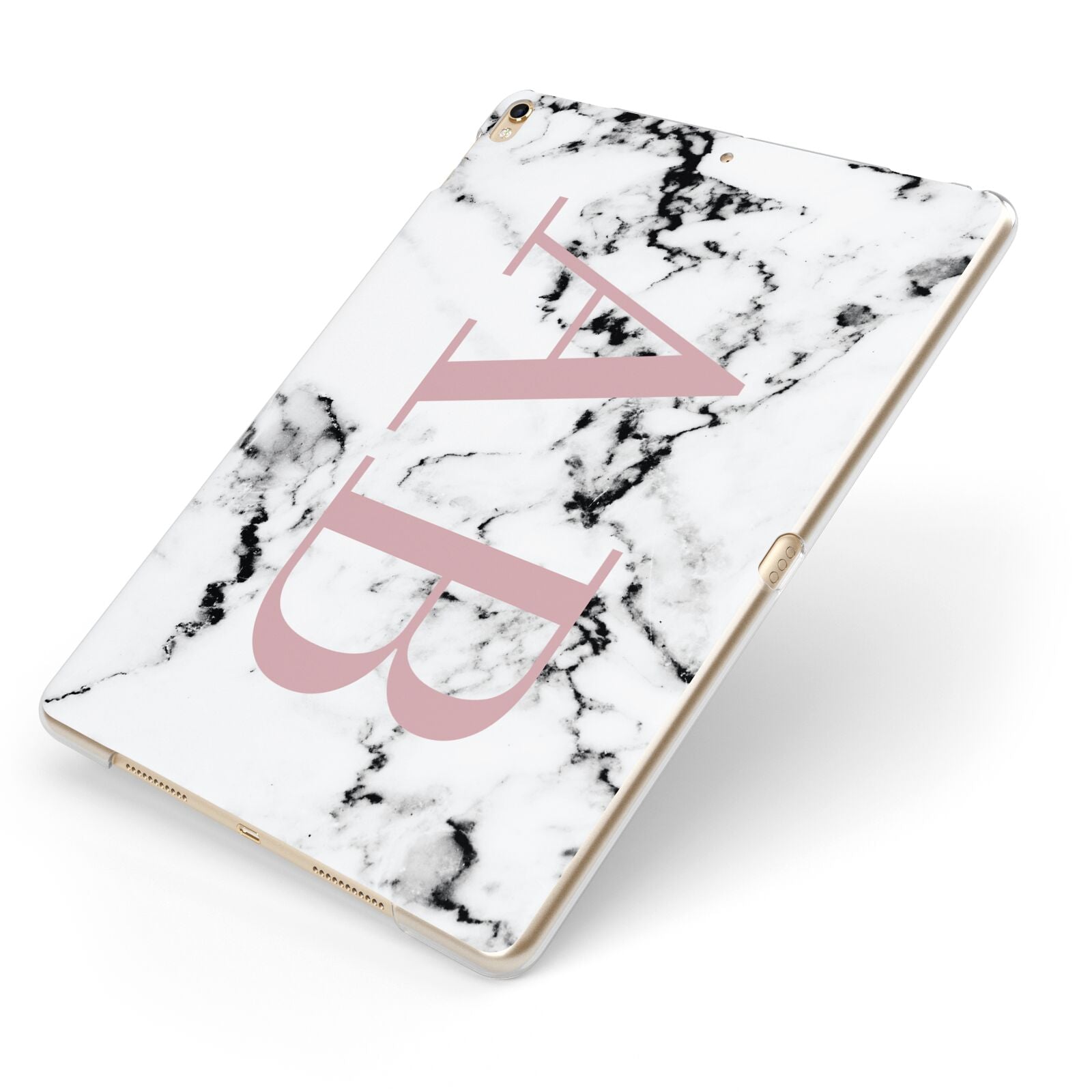 Marble Pattern Pink Initials Personalised Apple iPad Case on Gold iPad Side View