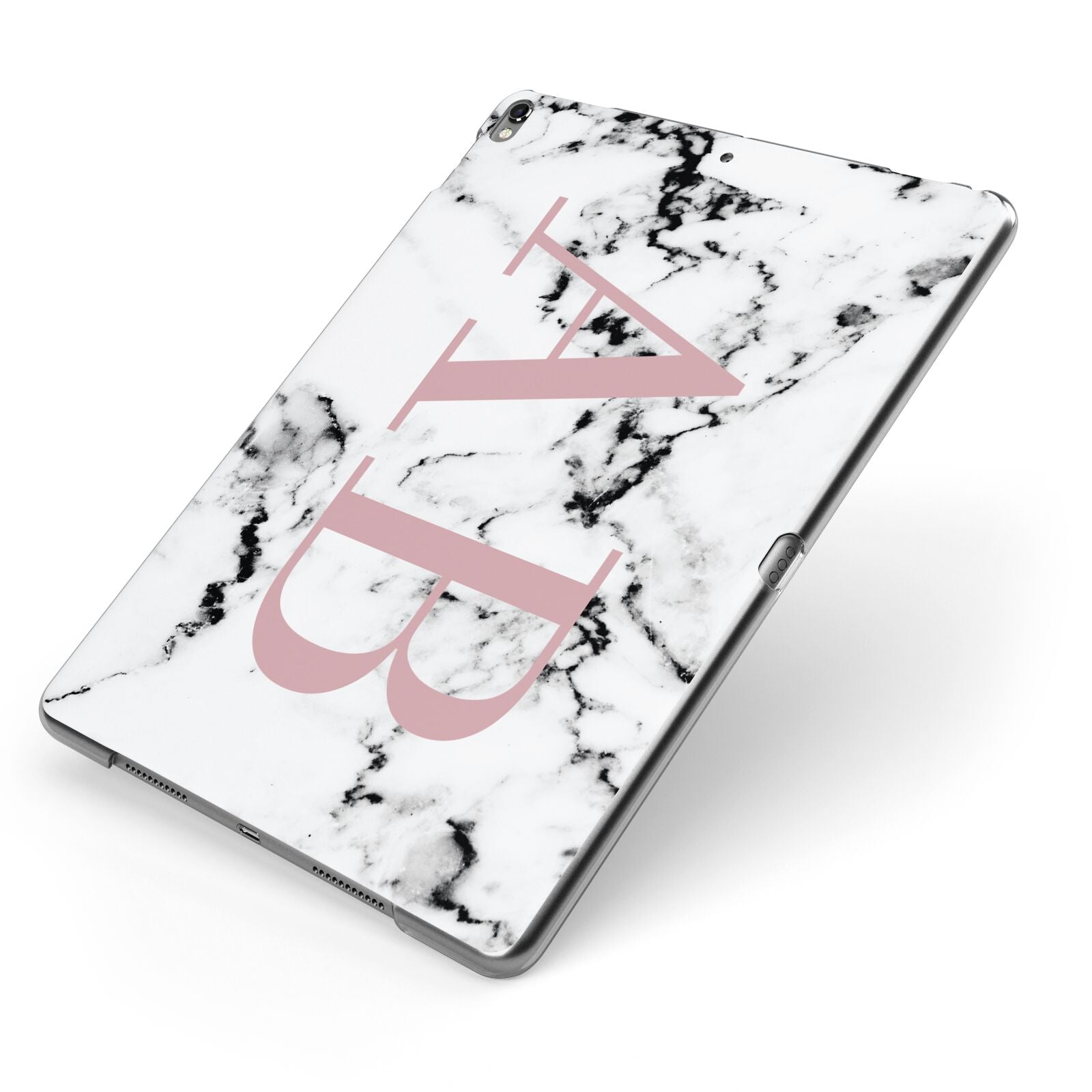 Marble Pattern Pink Initials Personalised Apple iPad Case on Grey iPad Side View