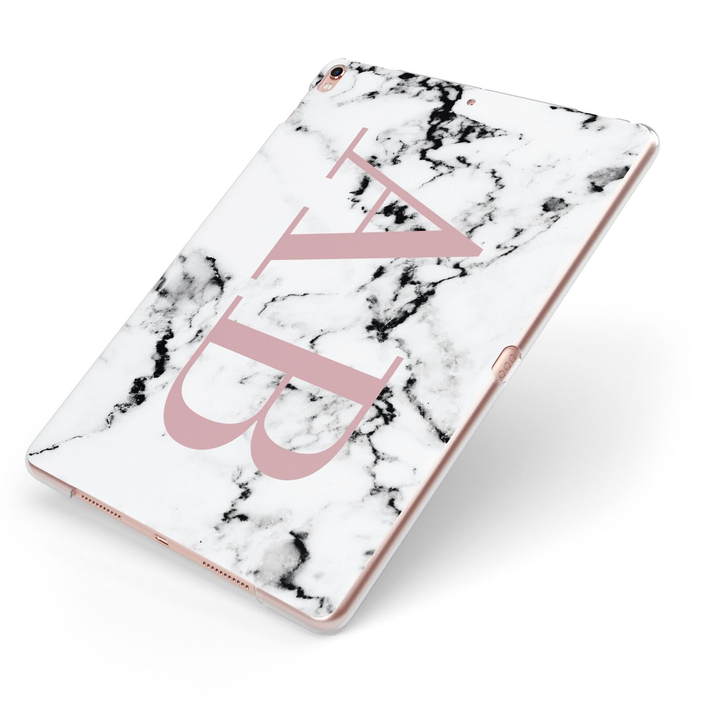 Marble Pattern Pink Initials Personalised Apple iPad Case on Rose Gold iPad Side View