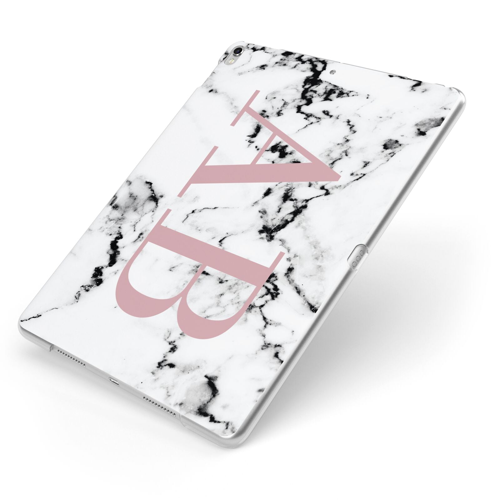 Marble Pattern Pink Initials Personalised Apple iPad Case on Silver iPad Side View