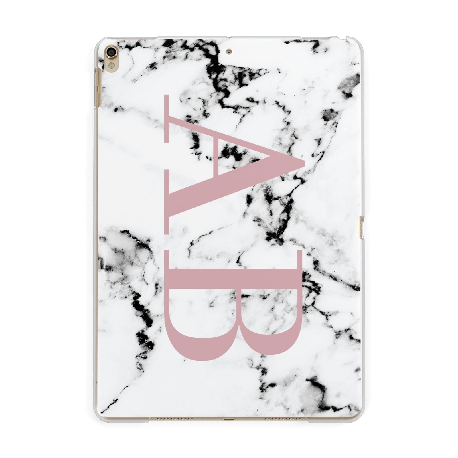 Marble Pattern Pink Initials Personalised Apple iPad Gold Case