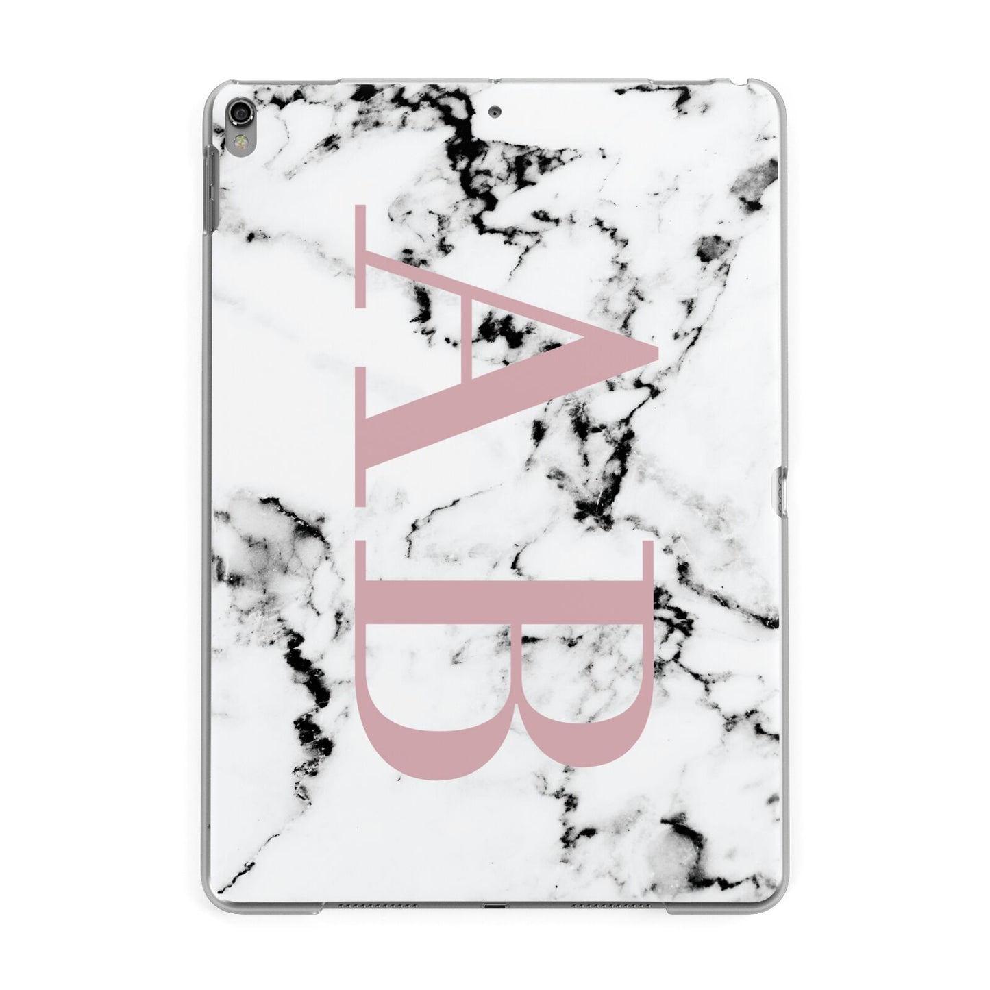 Marble Pattern Pink Initials Personalised Apple iPad Grey Case