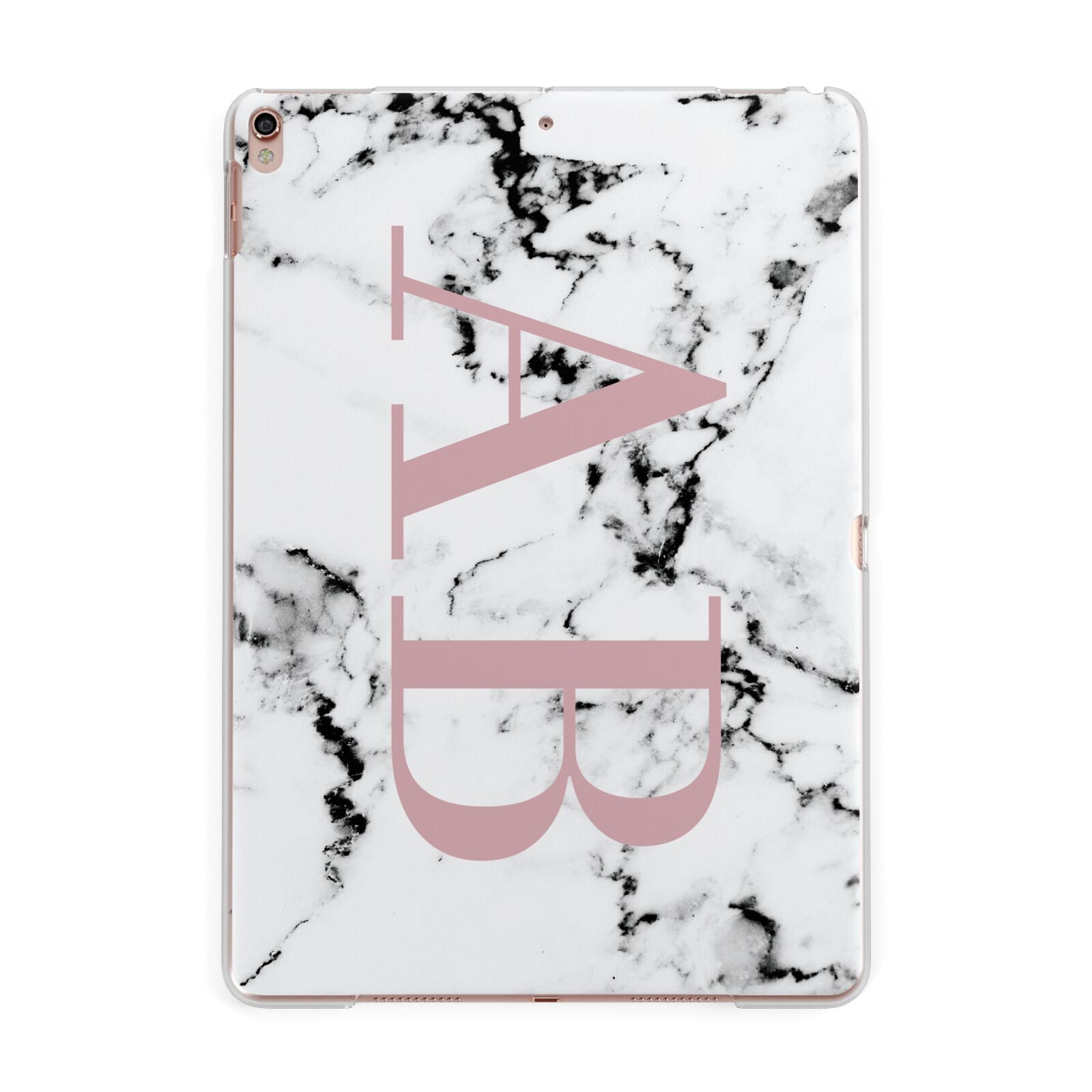 Marble Pattern Pink Initials Personalised Apple iPad Rose Gold Case