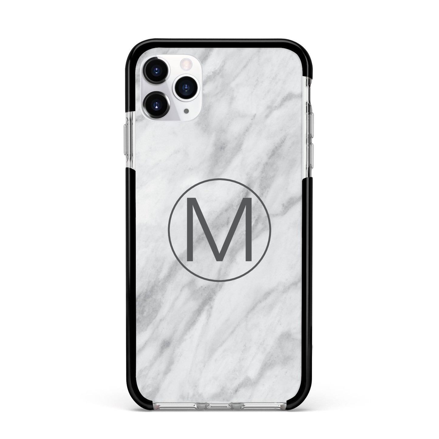 Marble Personalised Initial Apple iPhone 11 Pro Max in Silver with Black Impact Case