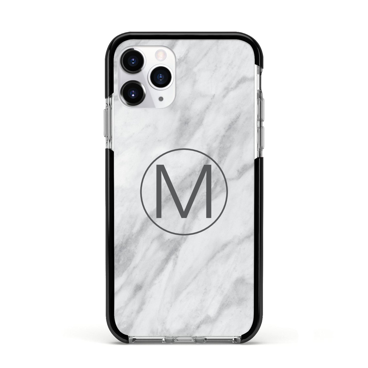 Marble Personalised Initial Apple iPhone 11 Pro in Silver with Black Impact Case