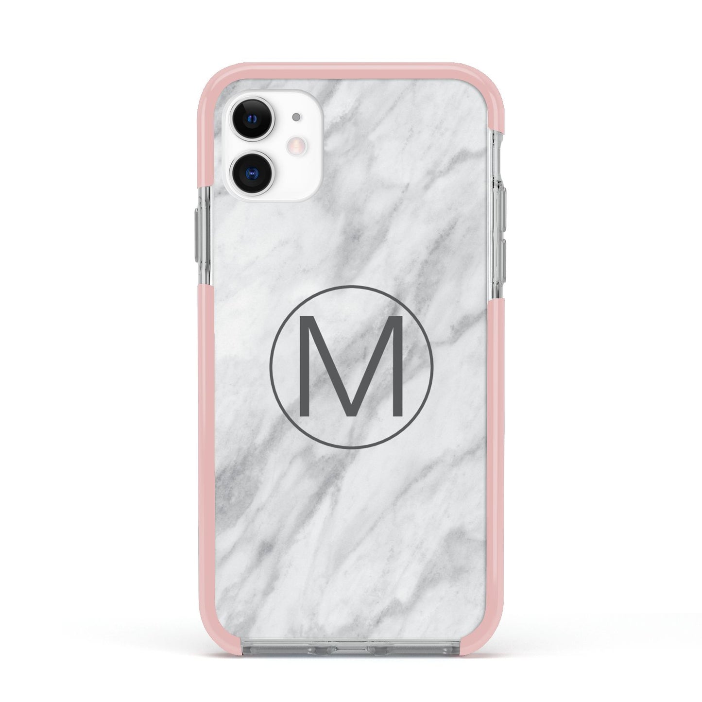 Marble Personalised Initial Apple iPhone 11 in White with Pink Impact Case