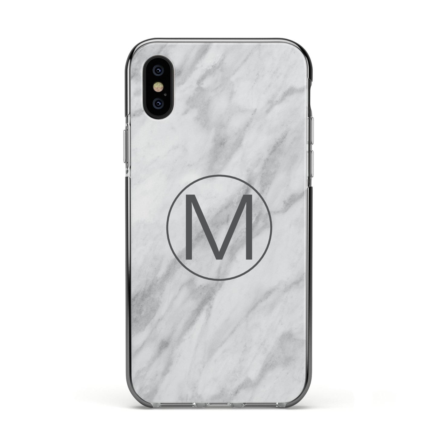 Marble Personalised Initial Apple iPhone Xs Impact Case Black Edge on Black Phone