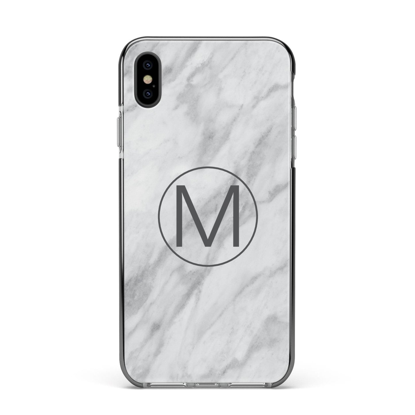 Marble Personalised Initial Apple iPhone Xs Max Impact Case Black Edge on Black Phone