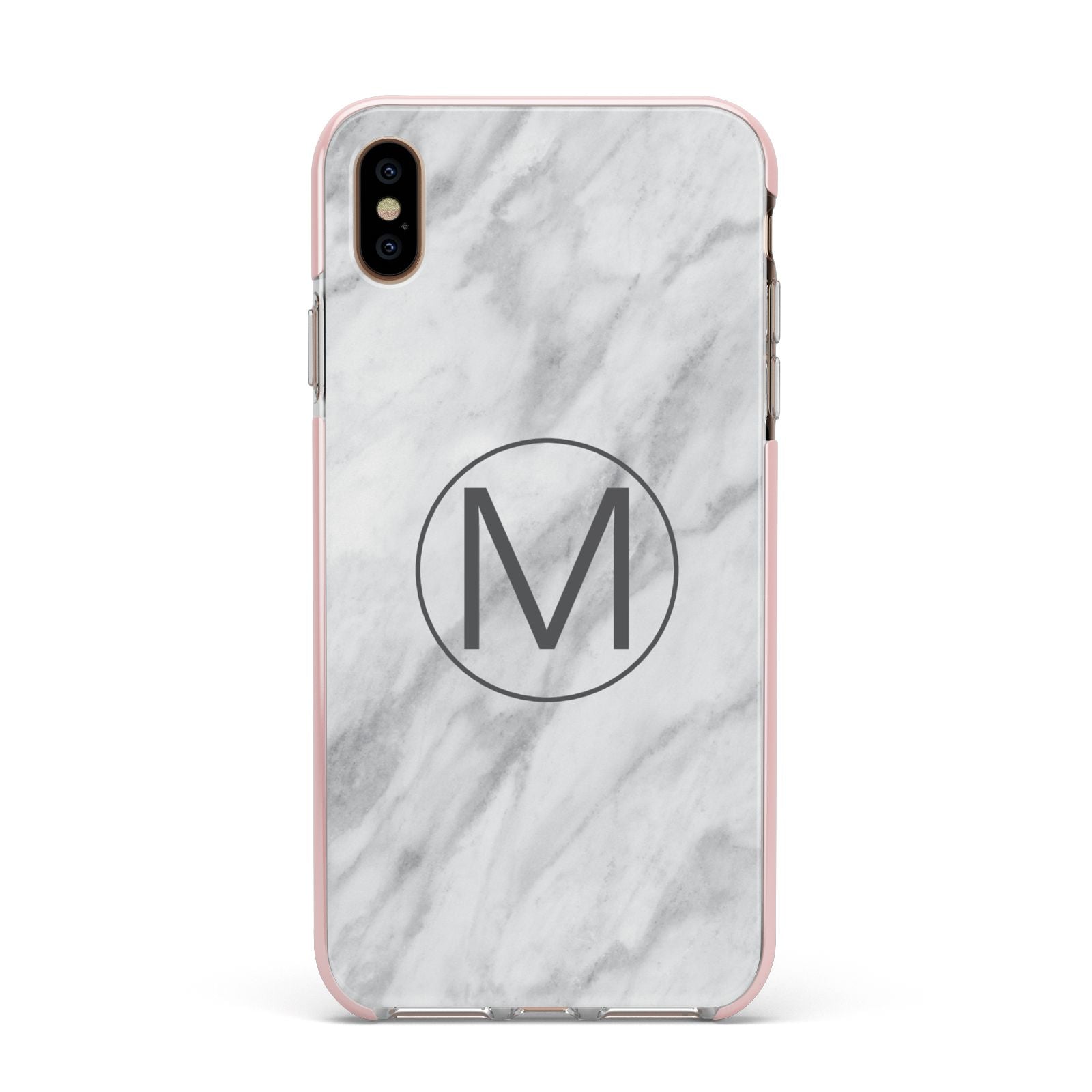 Marble Personalised Initial Apple iPhone Xs Max Impact Case Pink Edge on Gold Phone