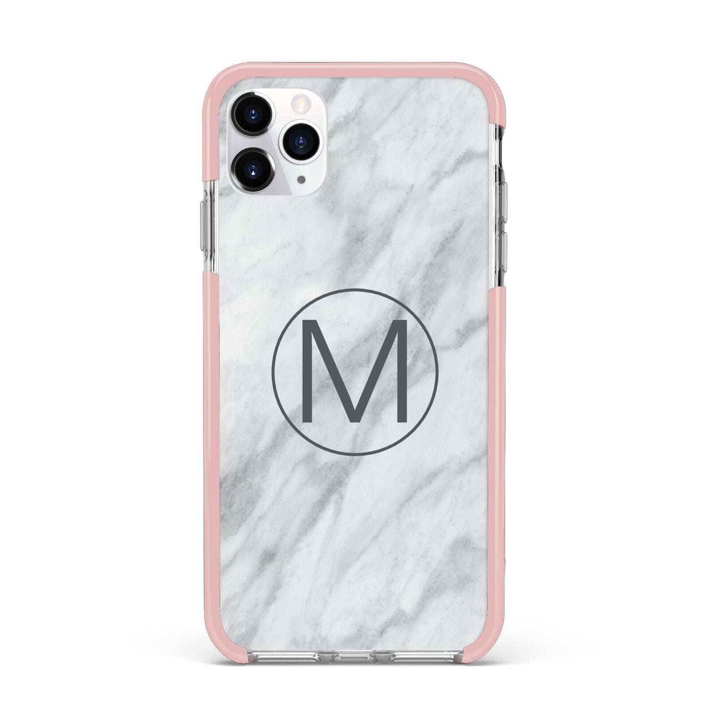 Marble Personalised Initial iPhone 11 Pro Max Impact Pink Edge Case