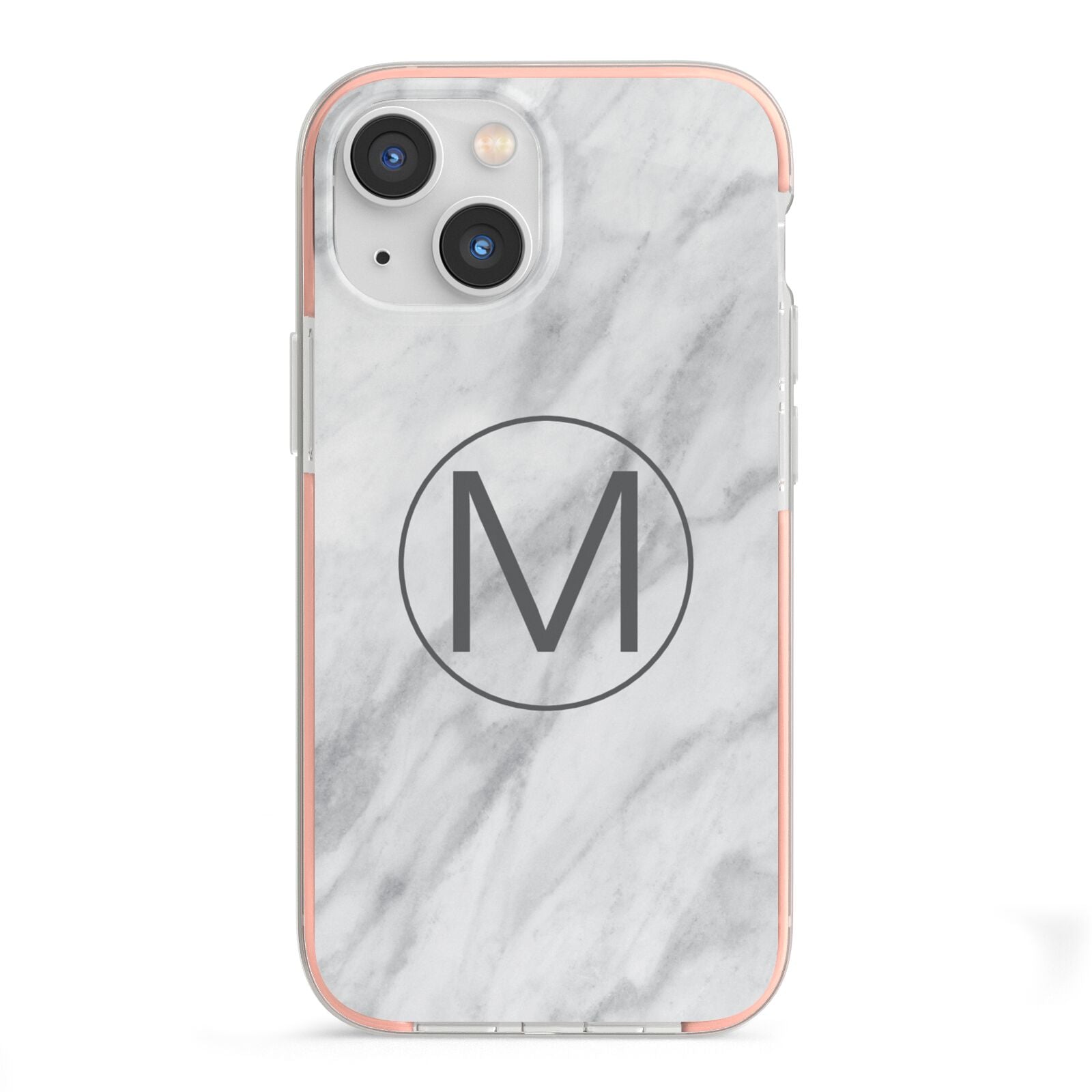 Marble Personalised Initial iPhone 13 Mini TPU Impact Case with Pink Edges