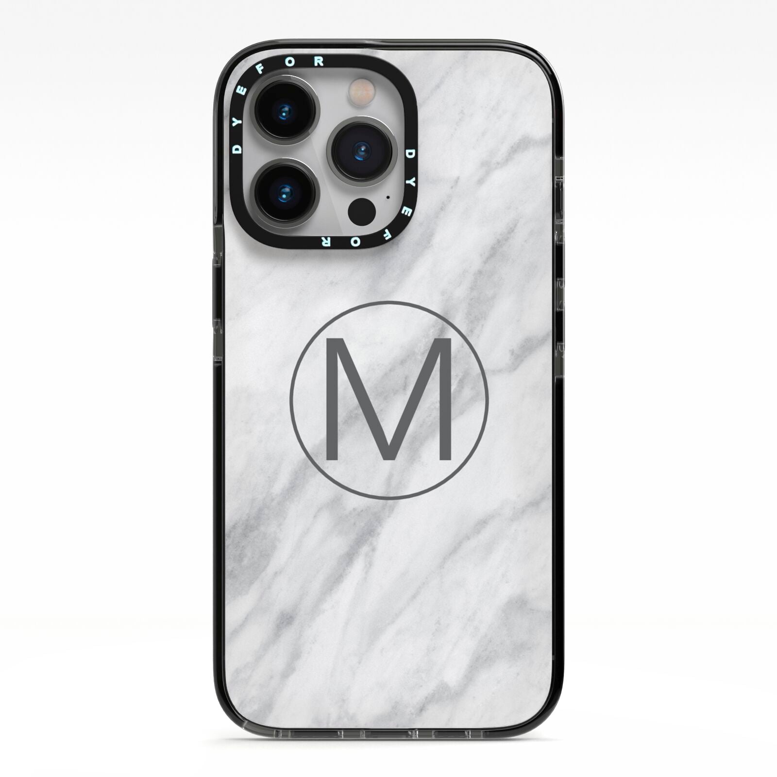 Marble Personalised Initial iPhone 13 Pro Black Impact Case on Silver phone