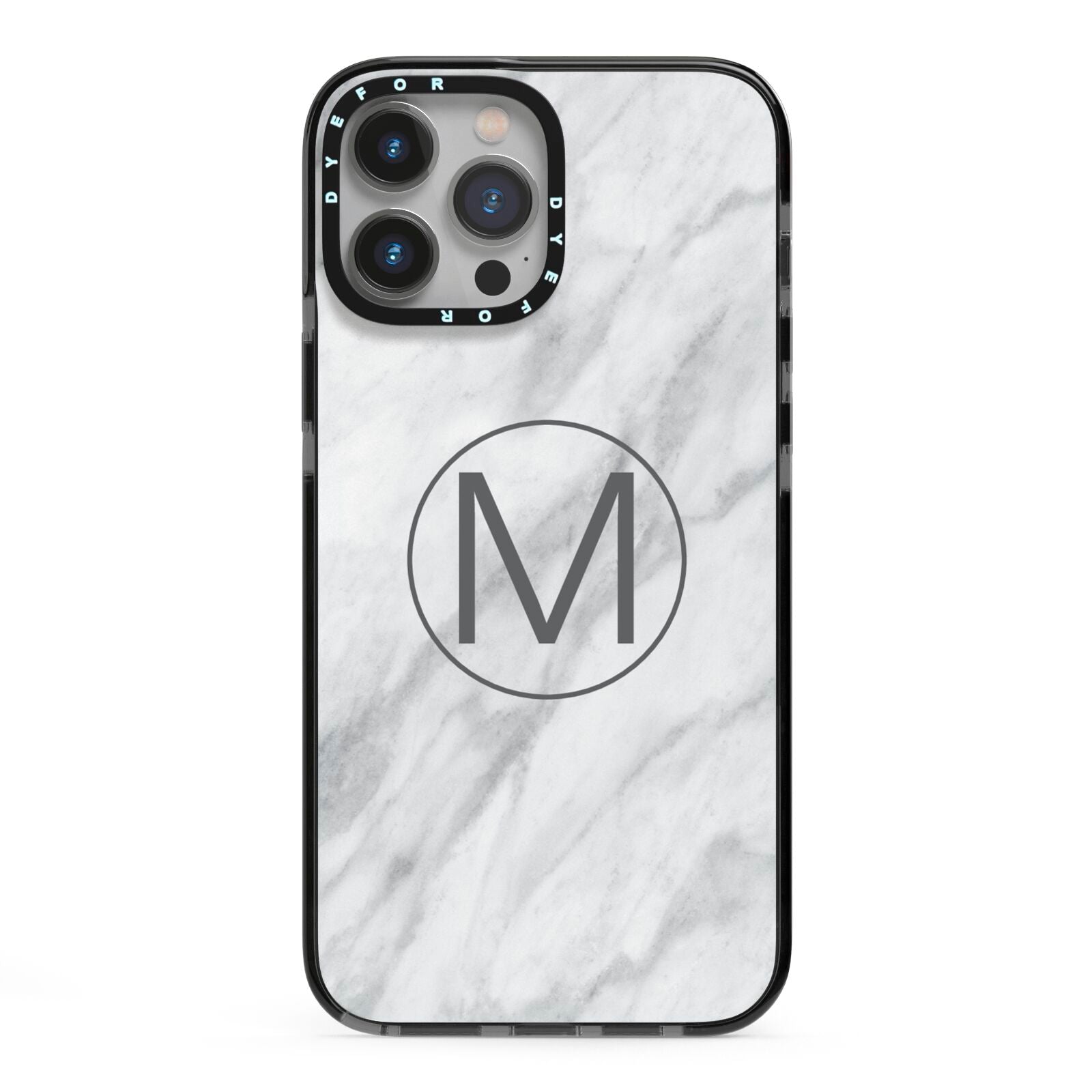 Marble Personalised Initial iPhone 13 Pro Max Black Impact Case on Silver phone