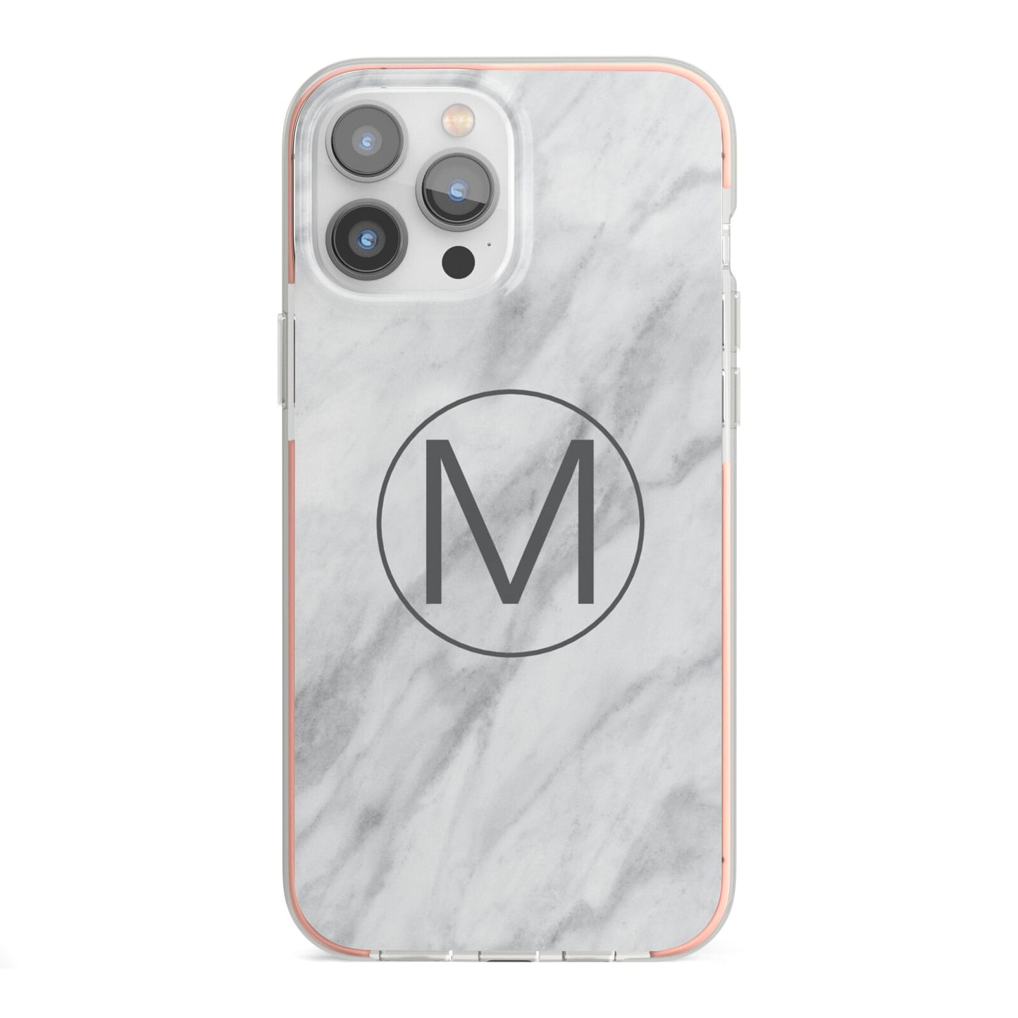 Marble Personalised Initial iPhone 13 Pro Max TPU Impact Case with Pink Edges