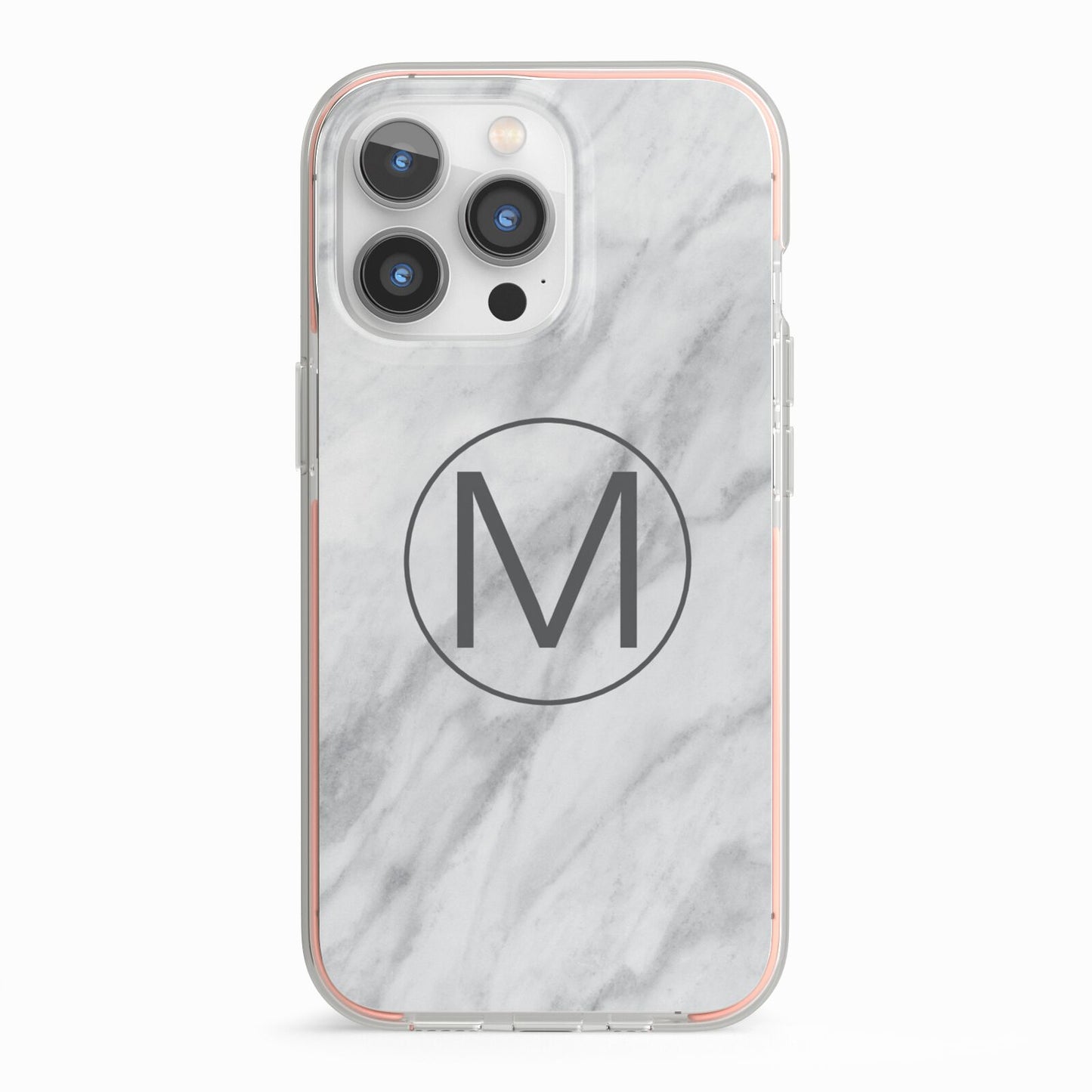 Marble Personalised Initial iPhone 13 Pro TPU Impact Case with Pink Edges