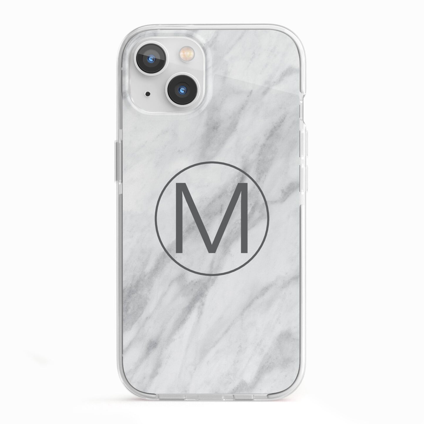 Marble Personalised Initial iPhone 13 TPU Impact Case with White Edges