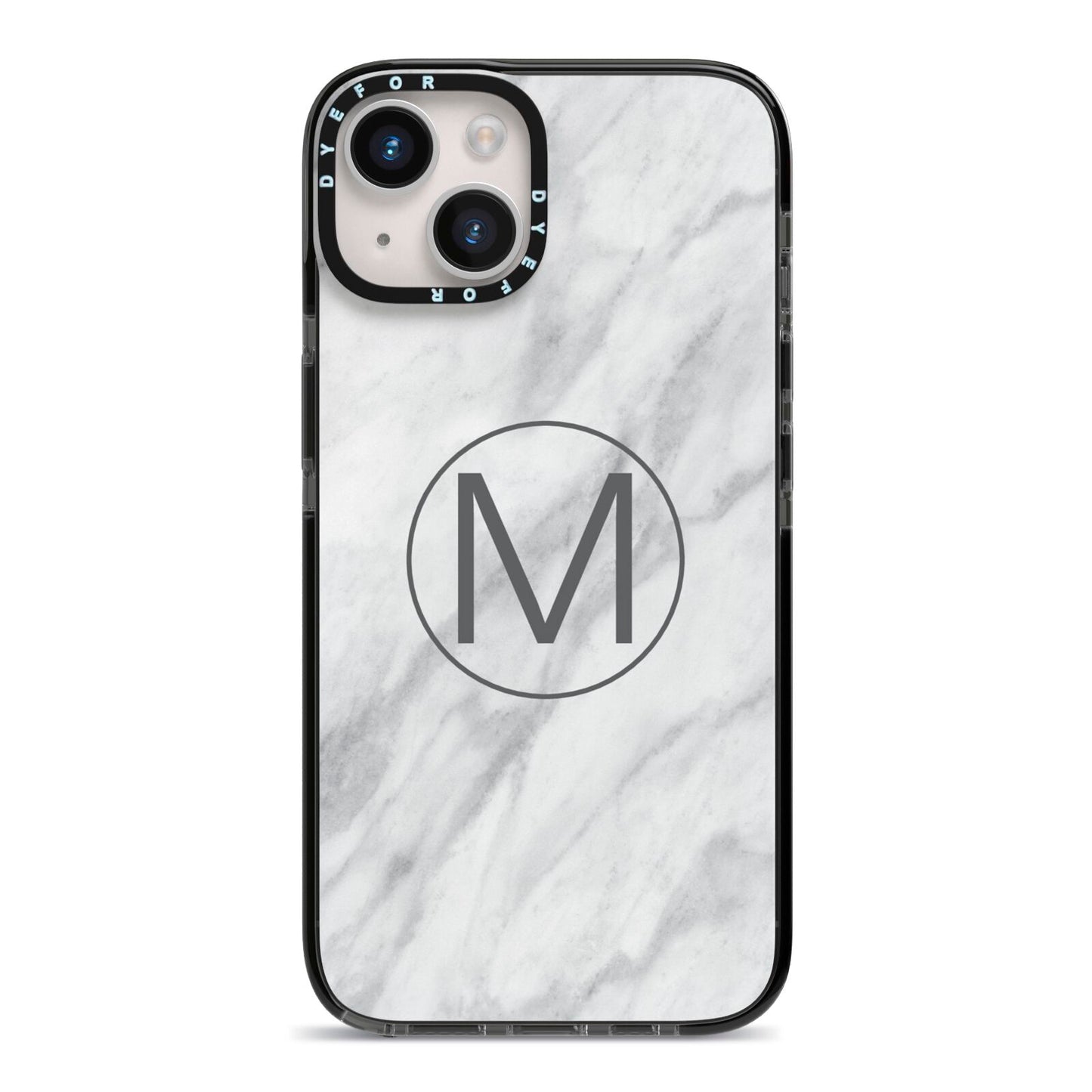 Marble Personalised Initial iPhone 14 Black Impact Case on Silver phone