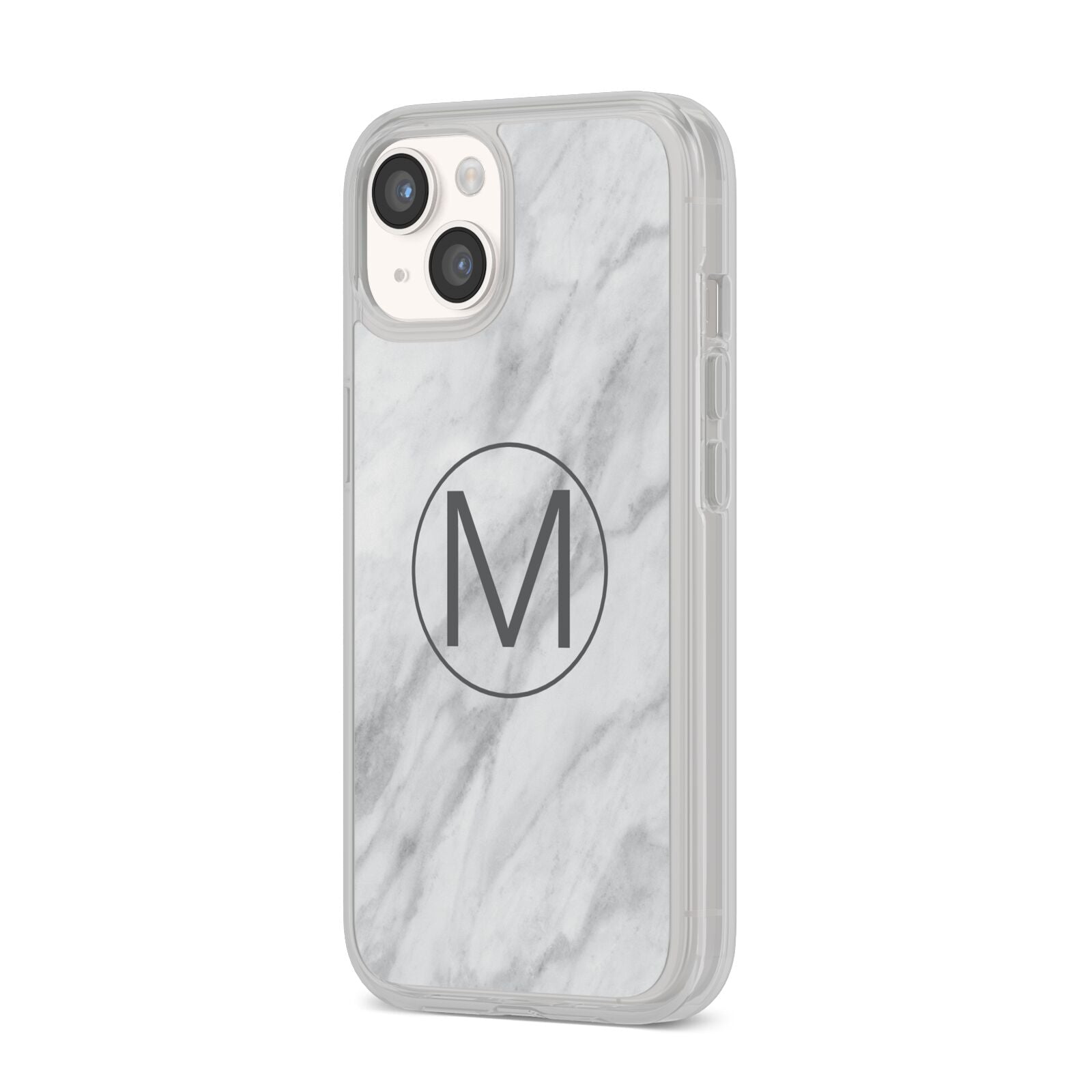 Marble Personalised Initial iPhone 14 Clear Tough Case Starlight Angled Image