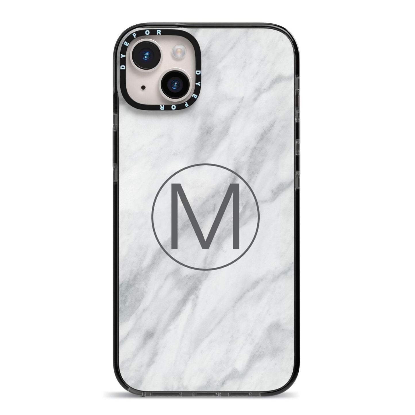 Marble Personalised Initial iPhone 14 Plus Black Impact Case on Silver phone