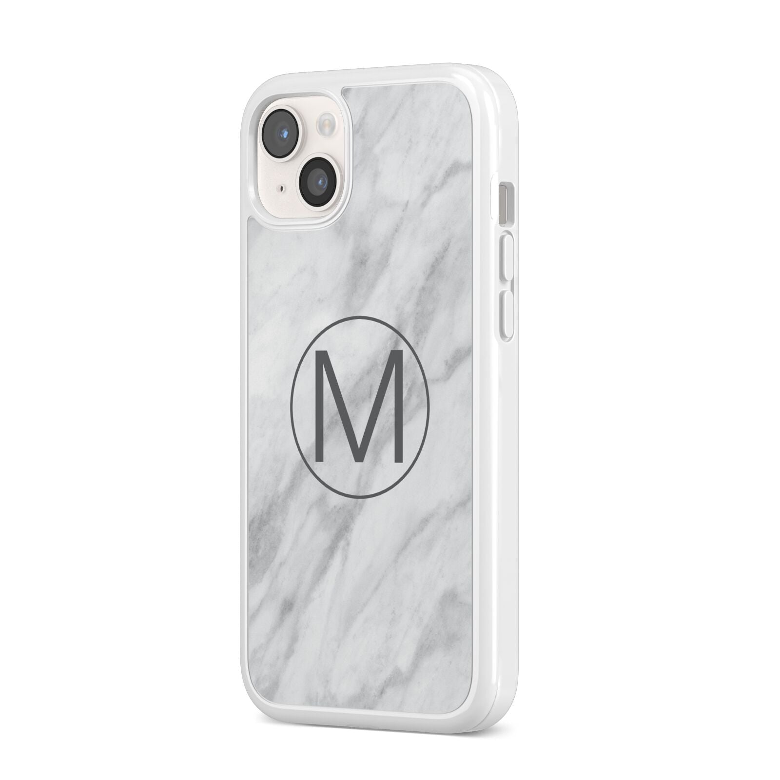 Marble Personalised Initial iPhone 14 Plus Clear Tough Case Starlight Angled Image