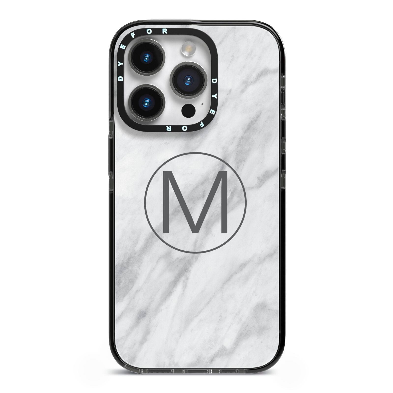 Marble Personalised Initial iPhone 14 Pro Black Impact Case on Silver phone