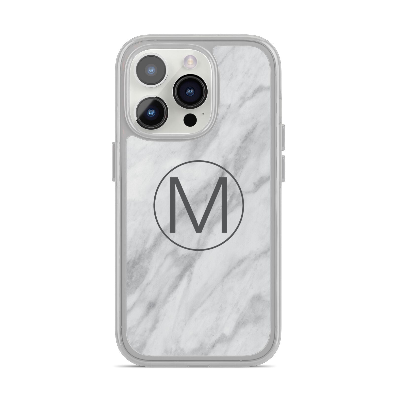 Marble Personalised Initial iPhone 14 Pro Clear Tough Case Silver