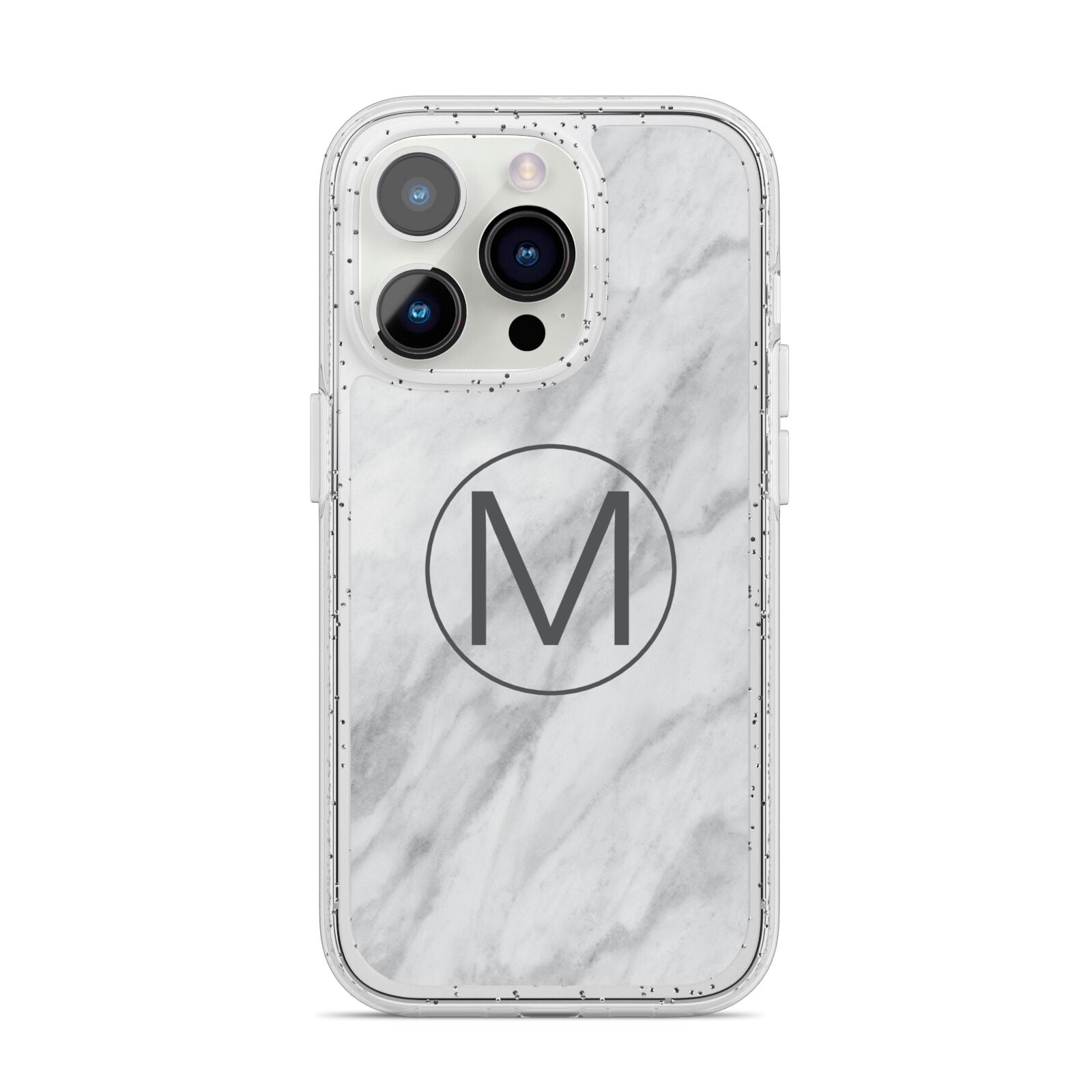 Marble Personalised Initial iPhone 14 Pro Glitter Tough Case Silver