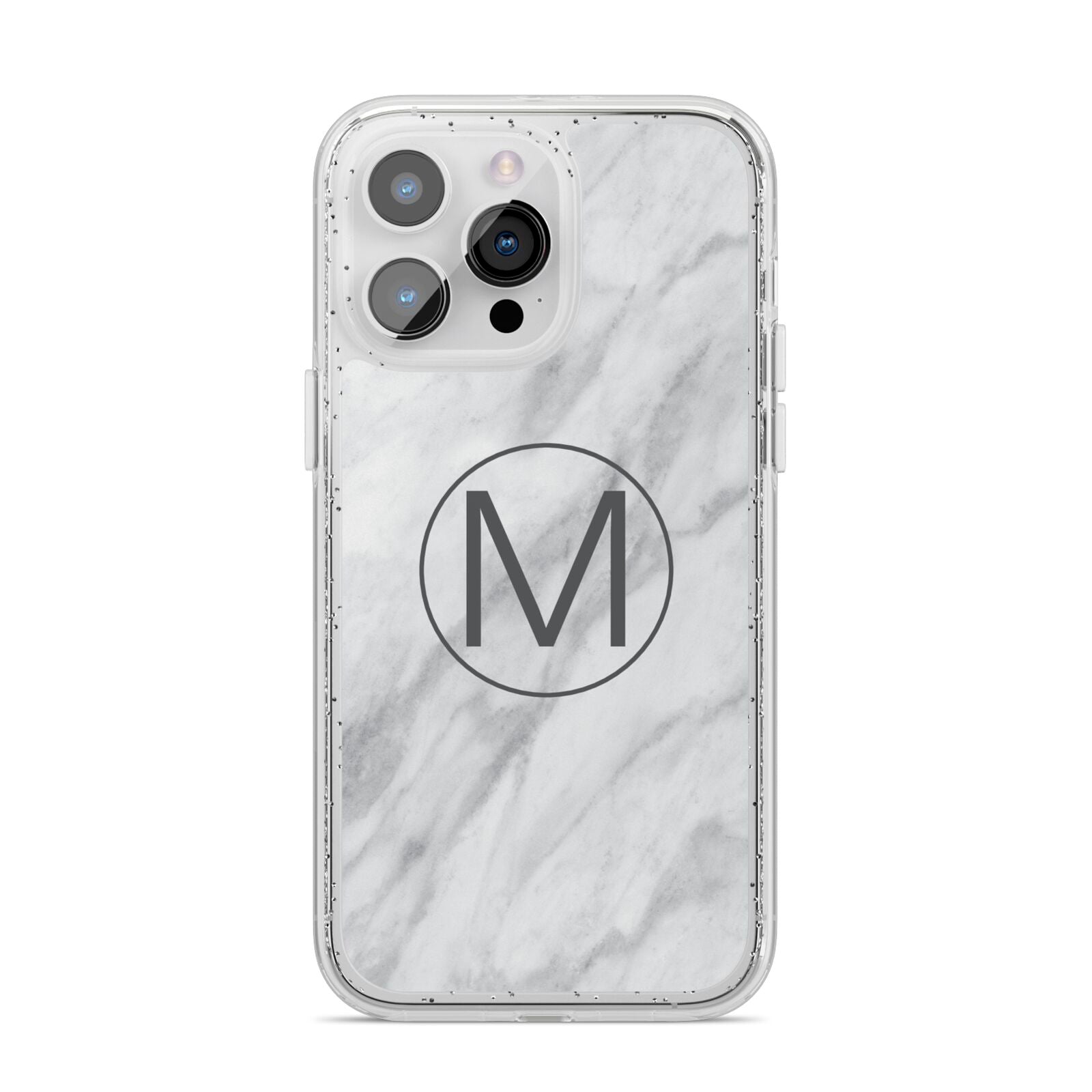 Marble Personalised Initial iPhone 14 Pro Max Glitter Tough Case Silver