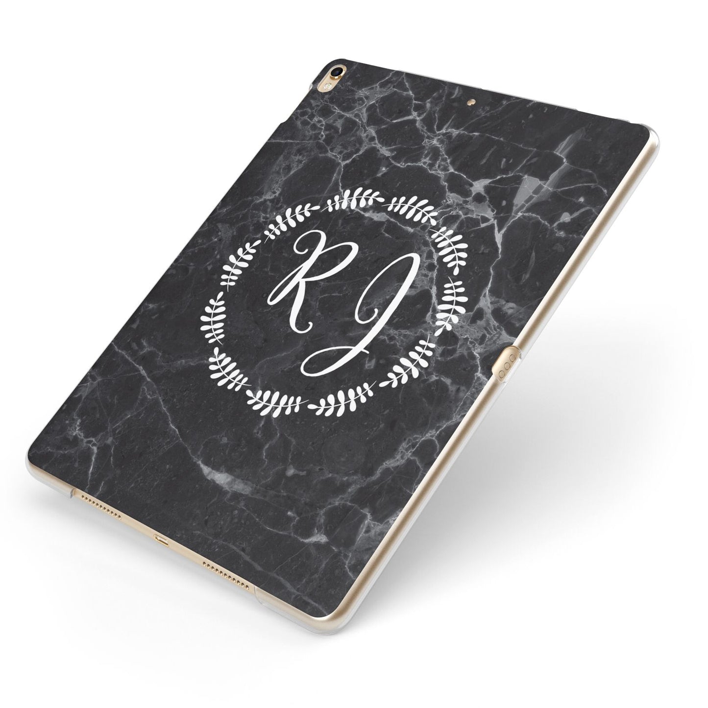 Marble Personalised Initials Apple iPad Case on Gold iPad Side View